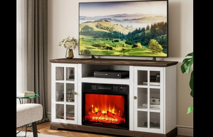 BREEZEHEAT Electric White TV Stand With Fireplace