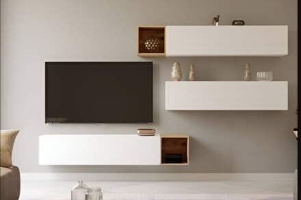 Modern White TV stand with Fireplace, And Bedroom