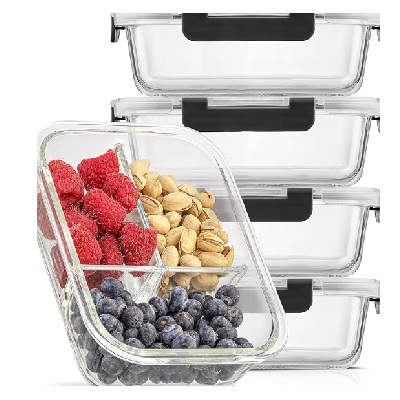 Joyjolt Divided 3 Compartment Glass Meal