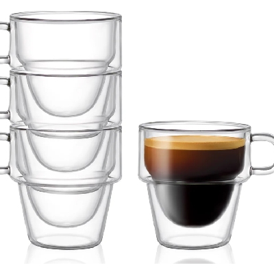 Joyjolt Stoiva Double Wall Insulated Espresso Glass Cup