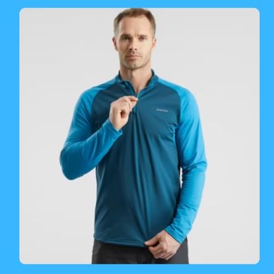 Men Hiking Long Sleeved Warm T-Shirt SH100 Blue